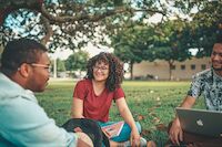 Etudiants, Détente, Ordinateur, Cahier, Discussion